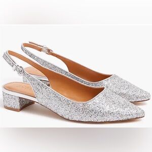 New J. Crew Factory Silver Glitter Slingback heels